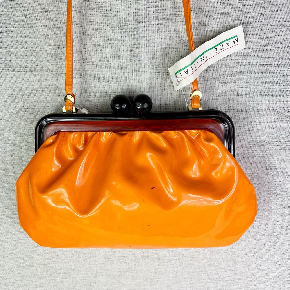 VINTAGE NWT Carla Marchi Italian made vinyl purse with faux tortoiseshell clasp - Picture 3 of 7